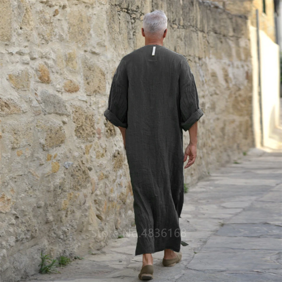 Camisa longa de manga curta, roupa árabe islâmica tradicional para homens, robe solto de verão