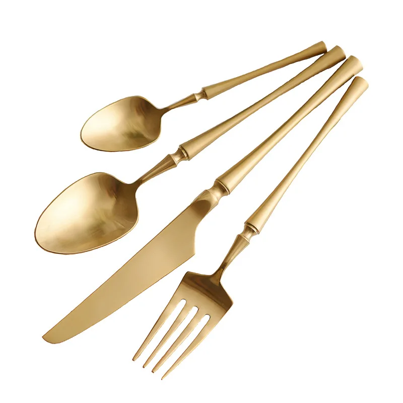 Golden Matte Tableware Silverware Set Spoon and Fork 18/10 Resuable Stainless Steel Cutlery Sets Disherwasher Safe Flatware