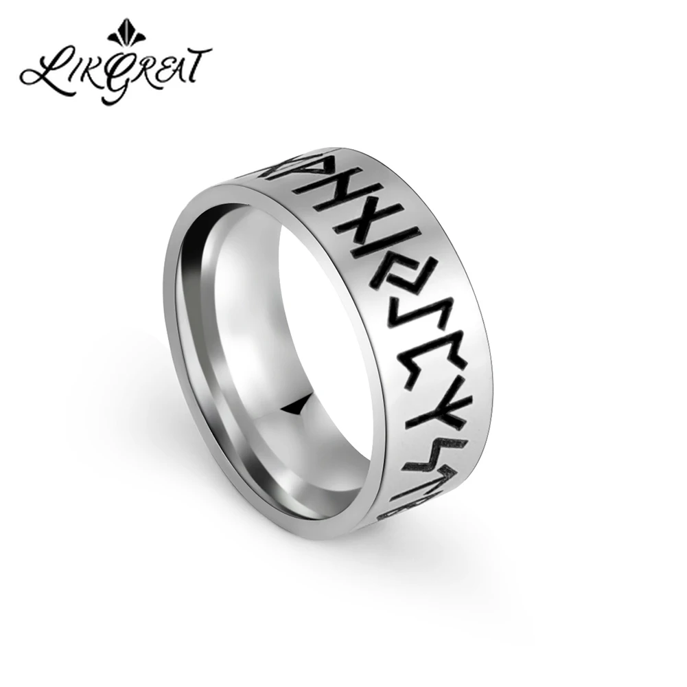 LIKGREAT Nordic Viking Rune Ring for Men Women Vintage Retro Stainless Steel Finger Rings Amulet Couple Jewelry Gift