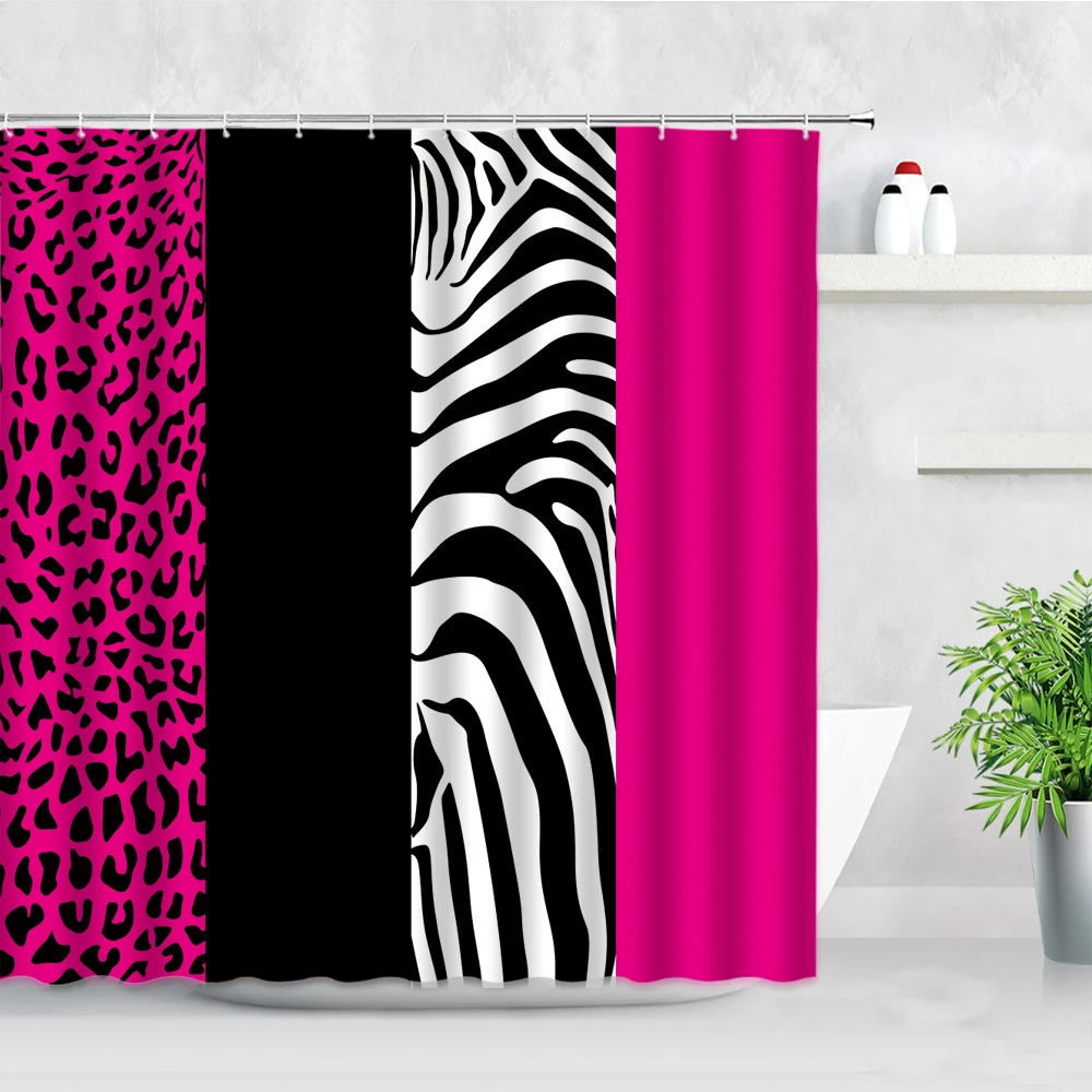 Fashion Art Bathroom Shower Curtain Red Zebra Leopard Print Stripe Modern Home Decor Waterproof Polyester Fabric Bath Curtains