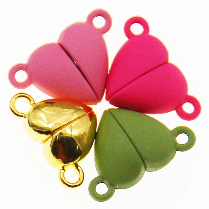 50Sets Love Heart Round Shaped Magnetic Connected Clasps Bead Charms End Caps for DIY Couple Bracelet Necklace Making Friendship