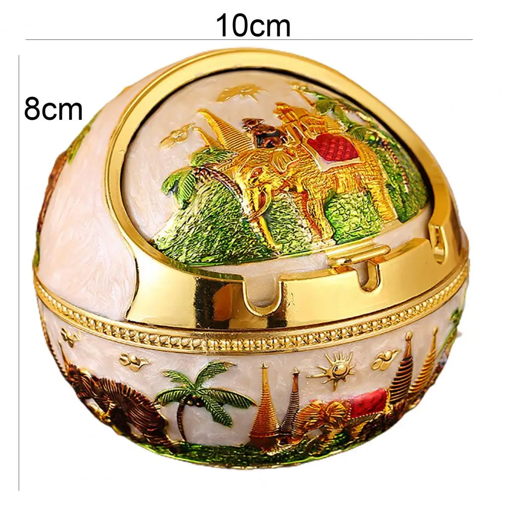 Windproof Ash Tray Vintage Zinc Alloy Flower Pattern Globe-Cigarette Ashtray Lid-Tabletop Portable Home Decor Ashtrays for Home