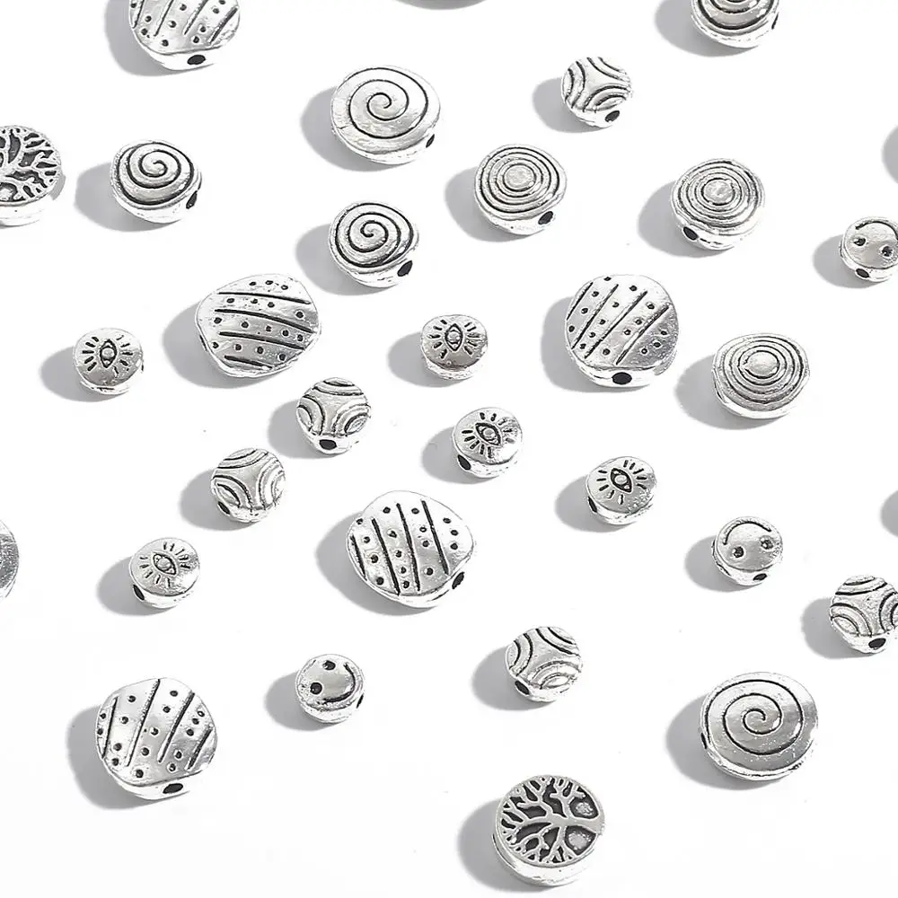 20-50pc 6/7/8/9/10mm Tibetan Antique Silver Plated Metal Beads Charms Spacer Beads For Jewelry Making Needlework Diy Accessories