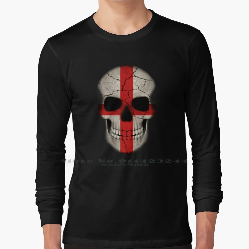 England George Cross English Skull 100% Cotton Long Sleeve T Shirt Skulls Skull Art England Skull England Flag Skull English