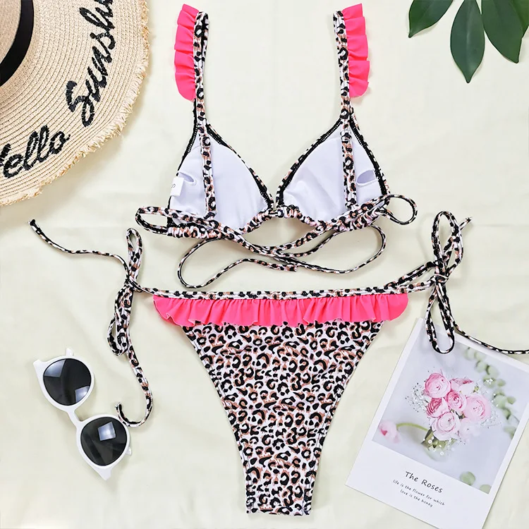 2022 New Ruffle Bikinis Women Swimsuit Push Up Swimwear Bandage Halter Bikini Set Print Brazilian Bathing Suit Swim Suit Female