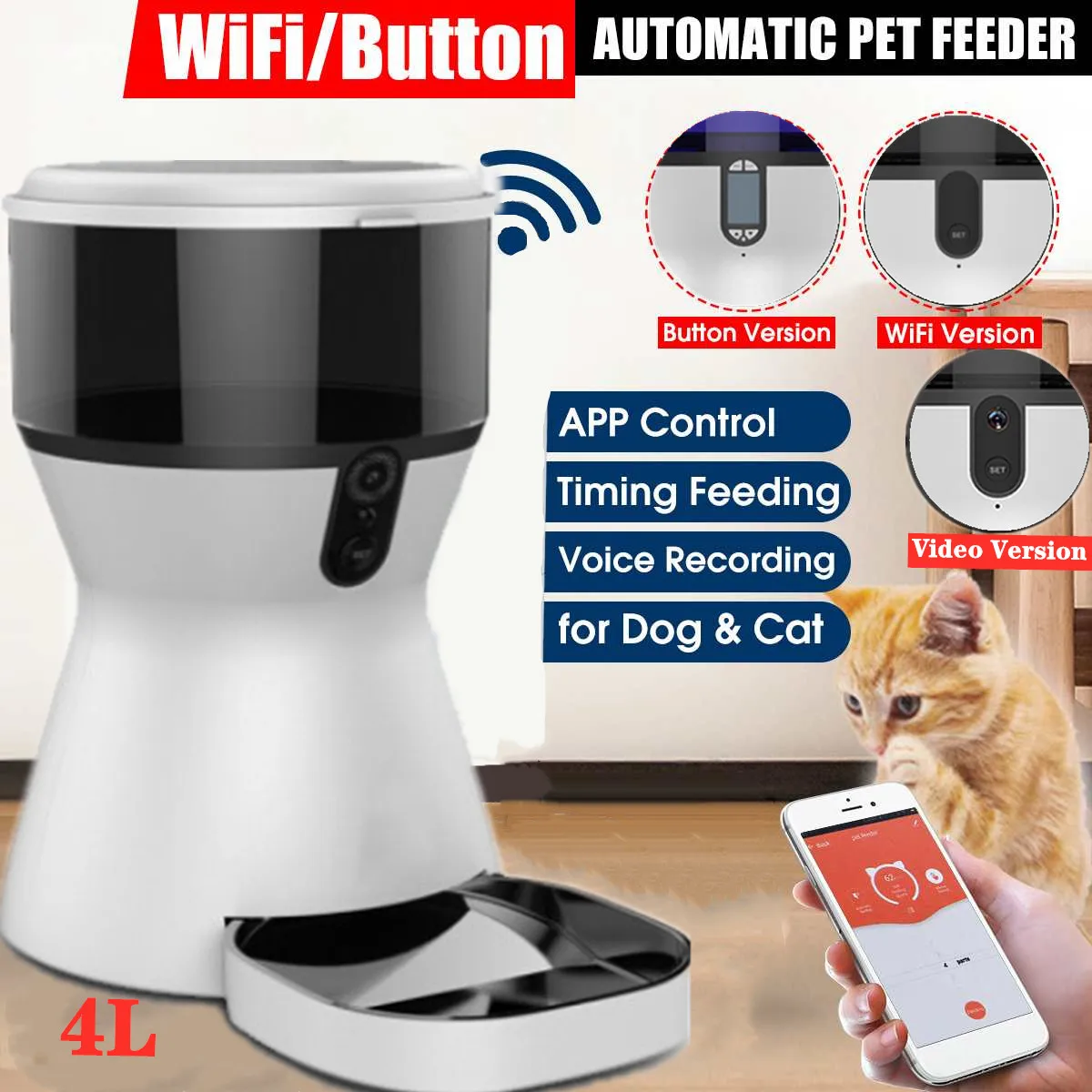 

Automatic Pet Feeder with Remote Control, Smart Dog Food Dispenser,App Timer for Puppy, Dogs, Cats Bowl, Kitten, 4 Layers, Wi-Fi