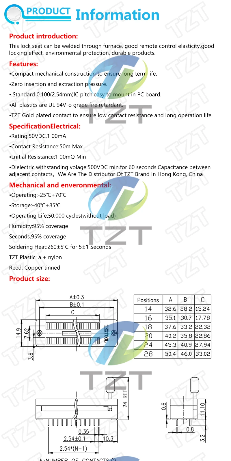 1/3PCS 4 16 18 20 24 28 32 40 P Pin 2,54 MM Grüne Universal-ZIF-Buchse Test-Löttyp Verriegelungsbuchse ZIF-Buchse TZT – Detail 1