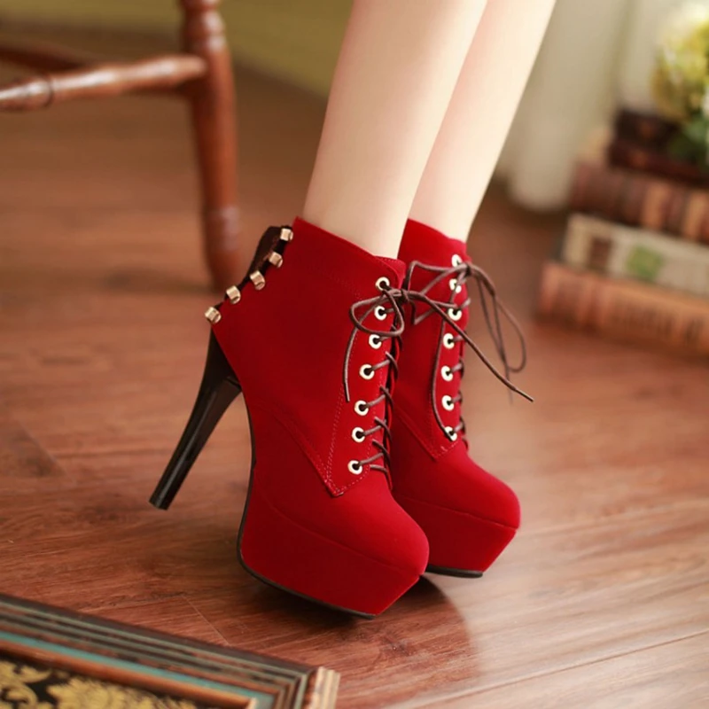 New Lace Up Elegant Sexy Women Shoes 11cm High Heels round toe Dance Shoes Party Platform Ankle Boots Dancing wedding Shoes 19-2