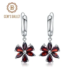Gem's Ballet Solid 925 Sterling Silver Fine Jewelry Flower Design Garnet Stone Gorgeous Drop Earrings For Women