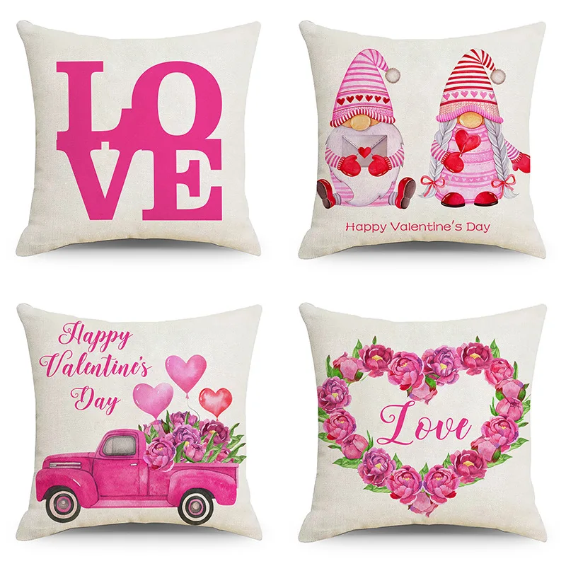 Valentine's Day LOVE Heart Decorative Pillowcase Linen Cushion Cover Throw Pillow Sofa Decoration Cojines Decorativos