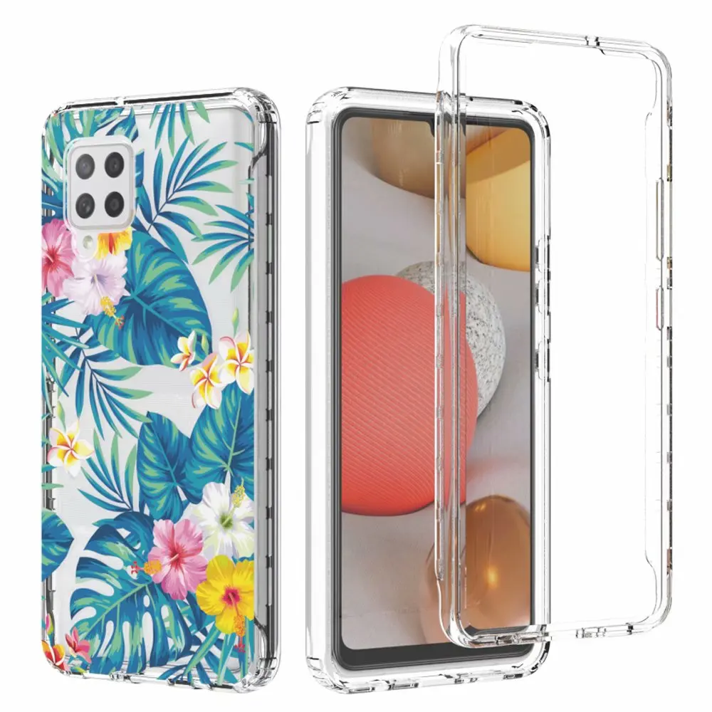 Floral Flower Pattern Clear Full Body PC+Silicone TPU Shockproof Protective Case For Samsung Galaxy A12 5G A02S A32 A42 A52 A72