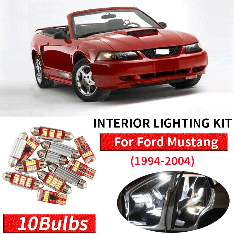 

10Pcs White Canbus led Car interior lights Package Kit for 1994 1995 1996 1997 1998 1999-2004 Ford Mustang led interior lights