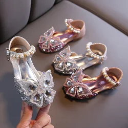 Chaussures en dentelle à paillettes pour filles, décontractées, simples, mignonnes, avec nœud en perle, princesse Dance, pour fête de mariage, nouvelle collection 2023, D721