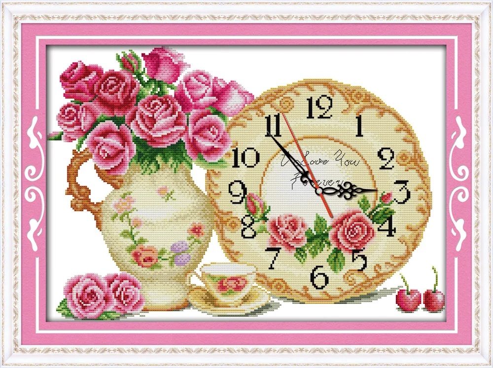 Innamorano a prima vista punto croce kit orologio conte di stampa del fiore timbrato 14ct 11ct ricamo a mano diy handmade needlework