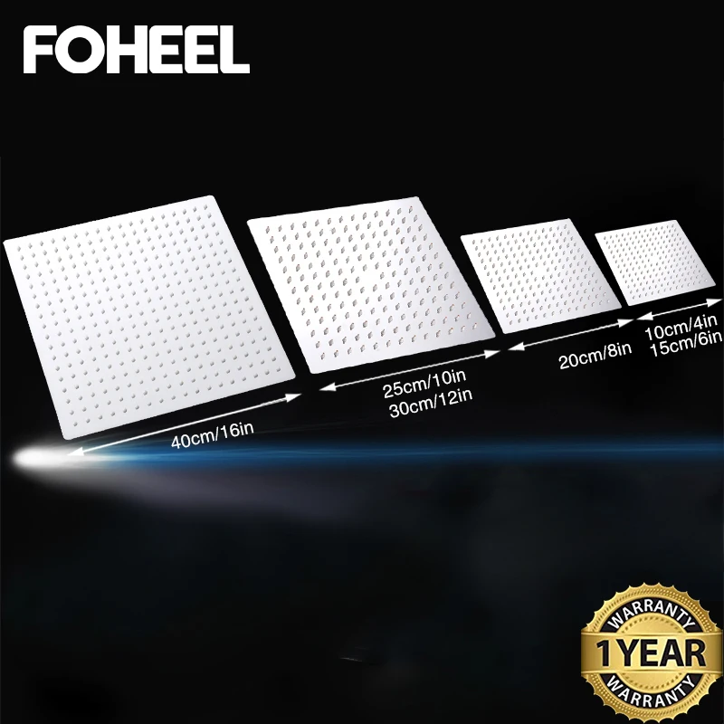 

FOHEEL 12/10/8/6 inch Square Showerhead Stainless Steel Polished Chrome Wall Mounted Bathroom Rainfall Shower Heads