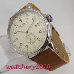 42mm PARNIS Beige Dial Date Indicator Leather Automatic Mechanical men's Watch