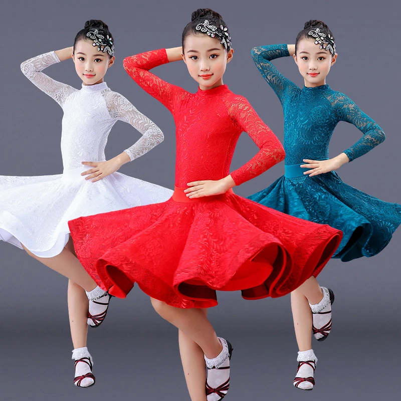 Gaun Dansa Latin Anak-anak Pakaian Panggung Desain Hitam Renda Tutu Bayi Perempuan Ruang Dansa Anak-anak Kostum Tari Salsa Samba 120-170Cm