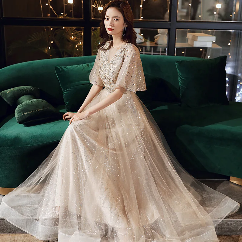 Evening Dress Skirt Female 2020 New Ladies High-end Texture Aura Queen High-end Banquet Temperament Host Dress