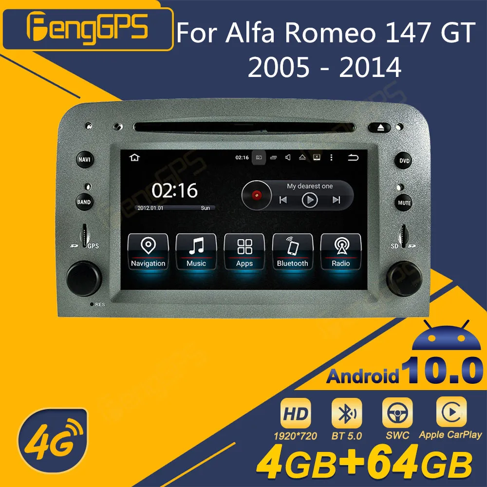 For Alfa Romeo 147 GT 2005 - 2014 Android Car Radio 2Din Stereo Receiver Autoradio Multimedia Player GPS Navi Head Unit