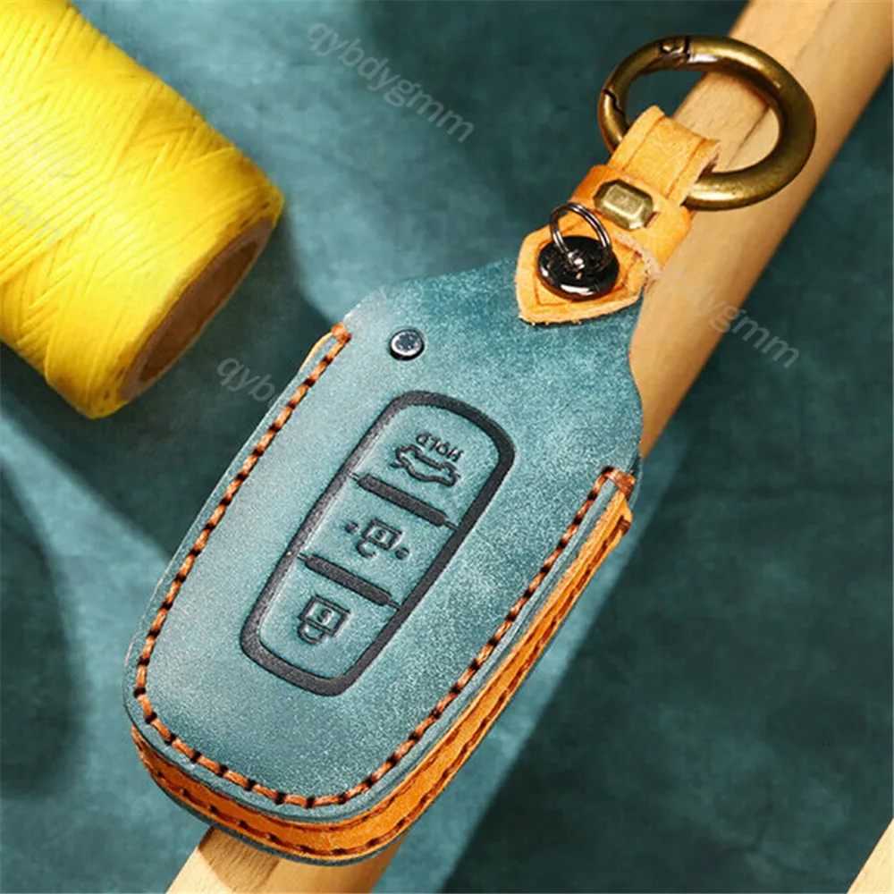 

Leather Car Remote Key Case Fob Cover Keychain Shell Holder Protable Auto Keyring For Hyundai Sonata Veloster Elantra KIA Optima