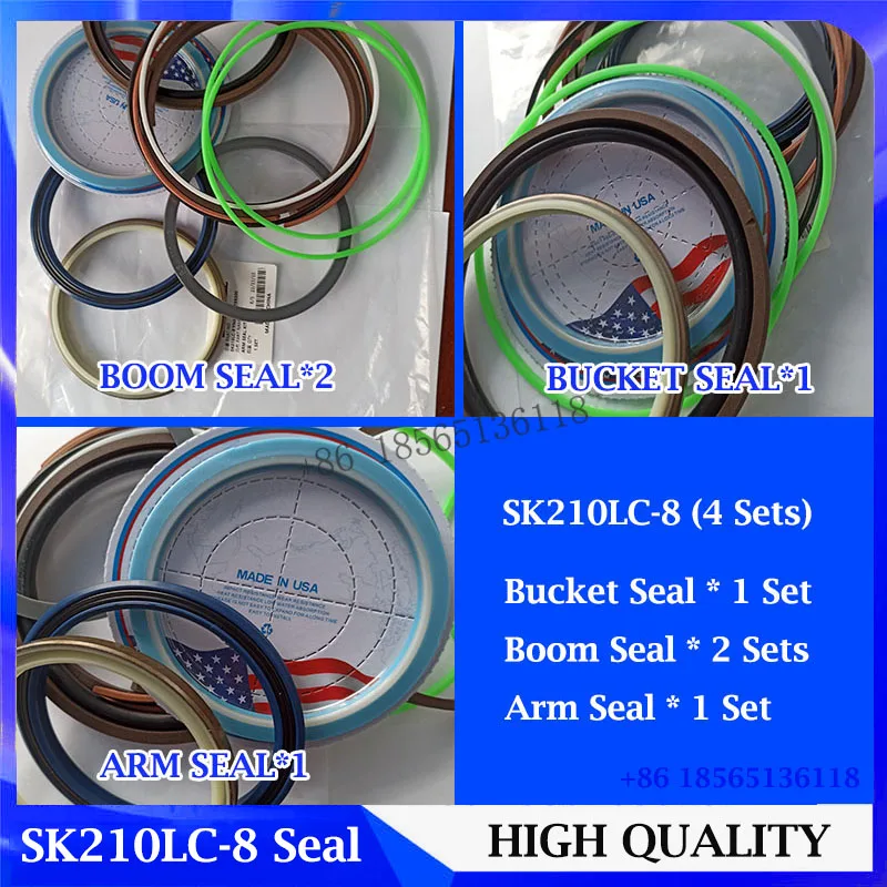 4 Sets SK210LC-8 Excavator Boom Arm Bucket Hydraulic Cylinder Seal Kit for Kobelco Oil Seal