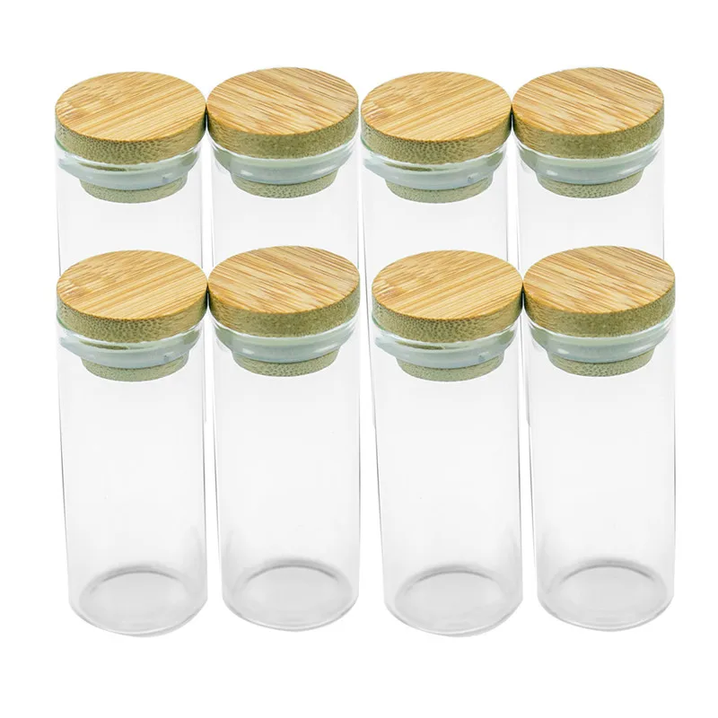 30x70mm 30ml Clear Glass Bottle with Bamboo Cap Glass Jars For Powder Sand Snack Candy Honey Food Grade 30CC Seal Jars Vials