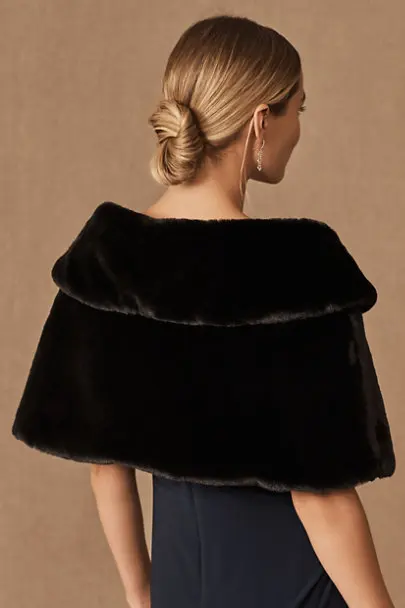 Black Faux Fur Wedding Party Cape Warm Winter Coat Bridal Guest Women Jacket Wrap 2022 Bolero Bride Shrug