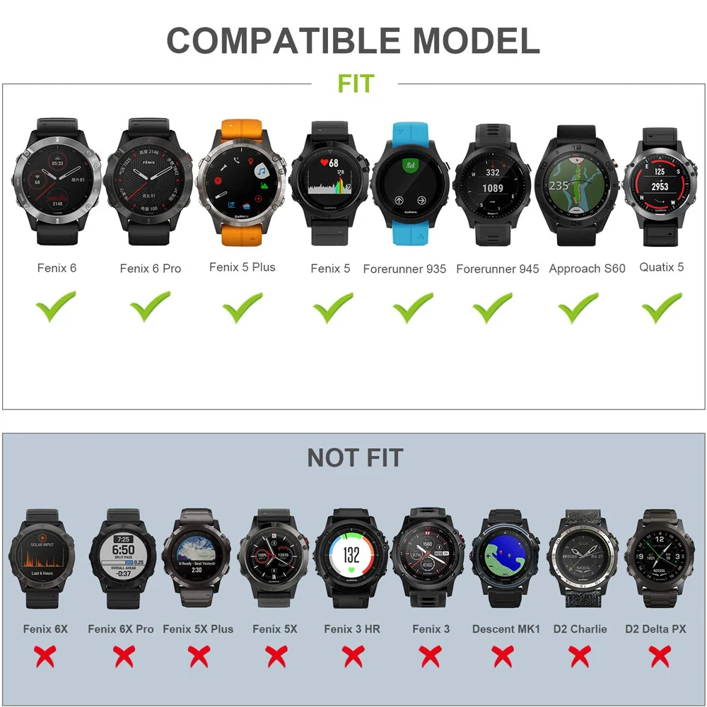 Yayuu Band untuk Garmin Fenix 6/5/Fenix 5 Plus/Forerunner 935/Pendekatan S60/Quatix 5 Rilis Cepat Tali Lembut Silicone Watch Band