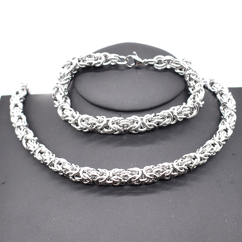 AMUMIU 9mm Chain Huge & Heavy Long Rope Link Necklace Bracelet Jewelry Set Men Women Hot Sale Wholesale HTZ173