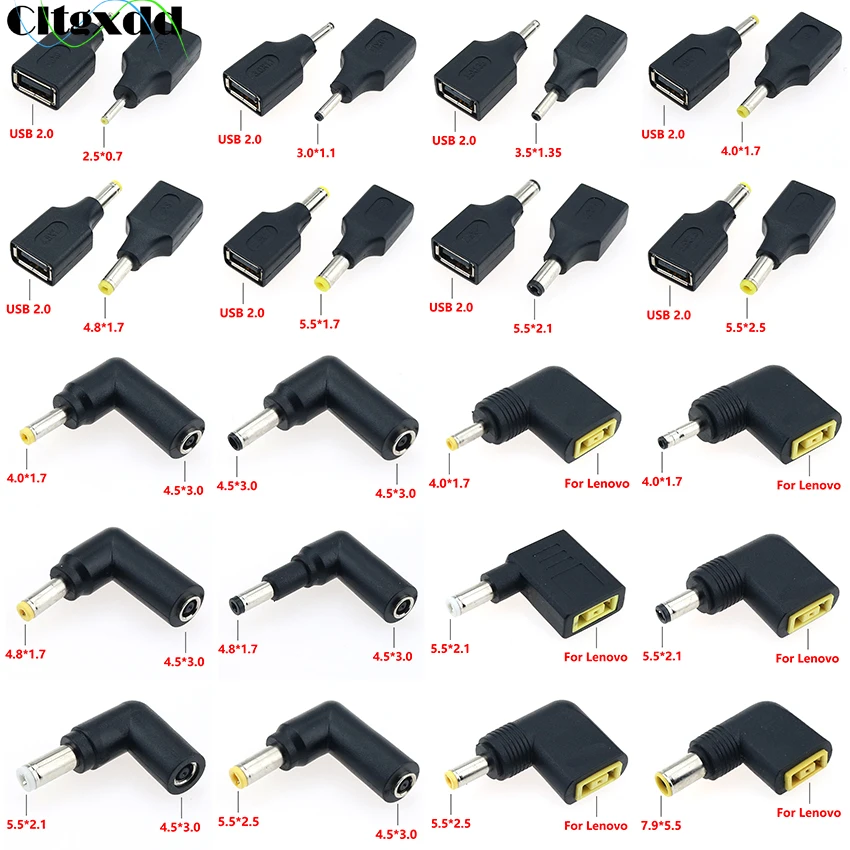 1PCS For Lenovo USB2.0 4.5*3.0 Female to DC 2.5*0.7 4.0*1.7 5.5*2.1 5.5*2.5 Male Plug Jack Converter Laptop Adapter Connector