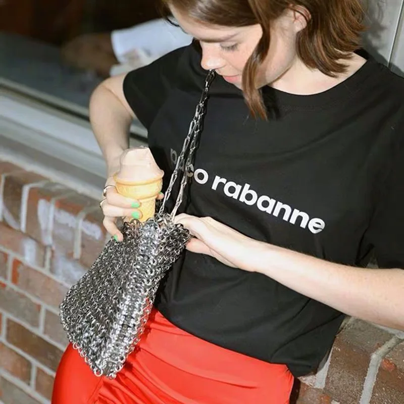 Luxury Designer Women Bags Pure Metal Sequins Chain Woven Bag Hollow Evening Bags Clutch Female Travel Holiday Shoulder Bag