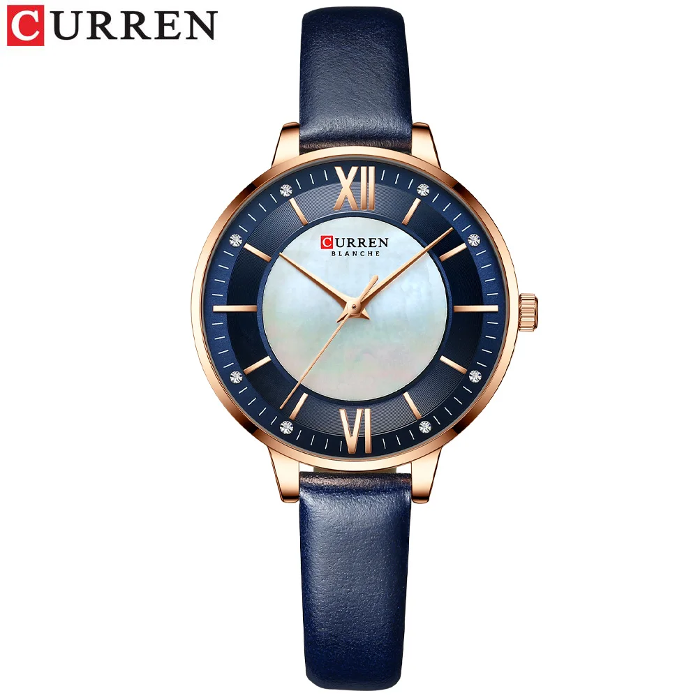 Damen uhren der Marke Curren Lux elegante Damen armbanduhr mit Leder armband Königsblau часы женские