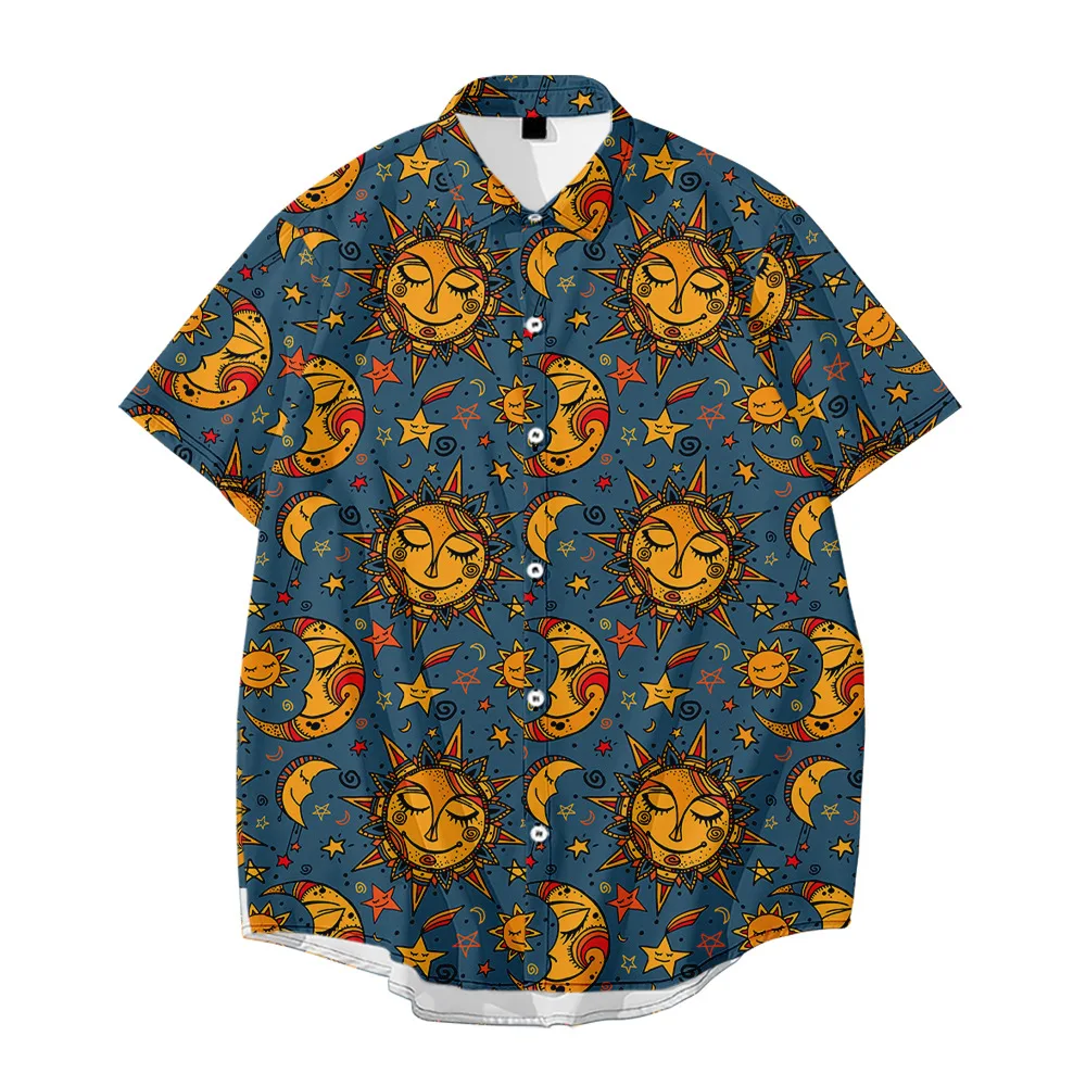 

New Creative Starry Sky Print Short-sleeved Striped Print Summer Break Looseshirt Men's