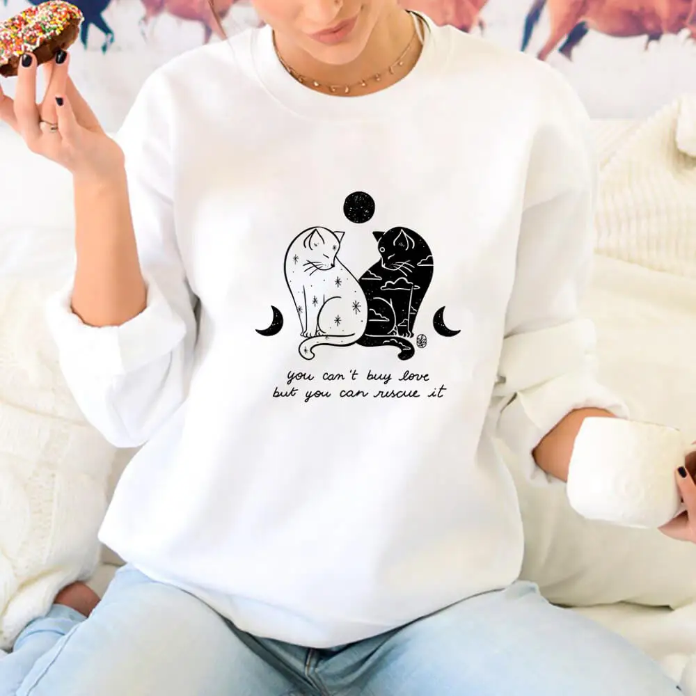 

You Can Rescue It 100%Cotton Cute Cats Printed Women Sweatshirt Cat Momlife Funny Spring Autunm Casual O-Neck Long Sleeve Top