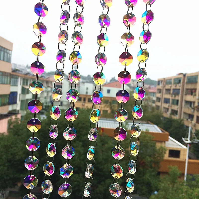 Top Quality 100pcs AB Color 14mm Noble Crystal Octagon Chandelier Parts Two Holes (Free Rings) Diy Glass Strand Garlands Beads