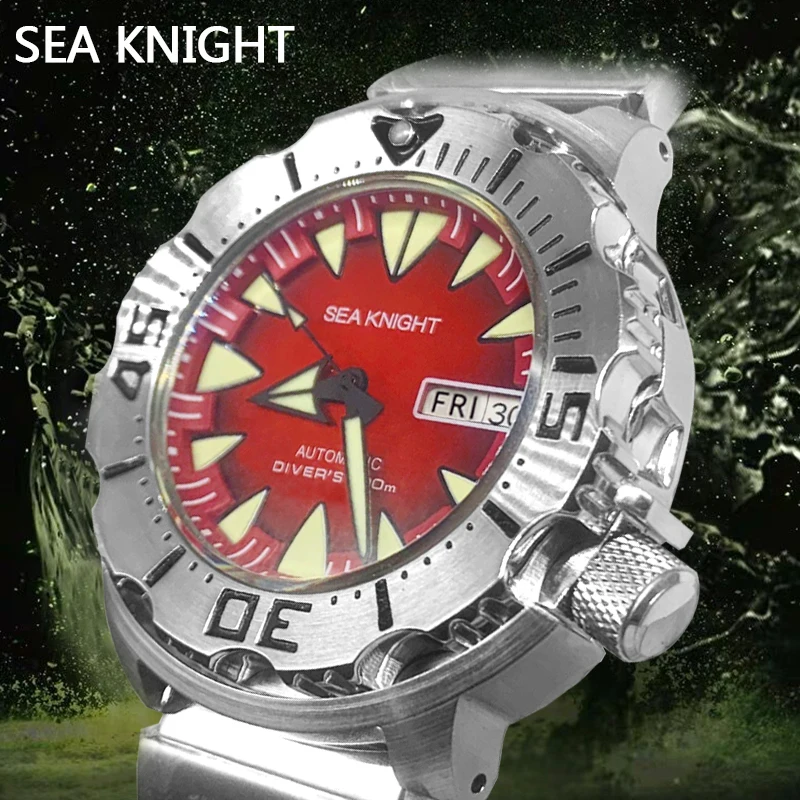 Sea knight Luminous 42mm 200M Diving AR Sapphire Crystal Monster Orange Dial NH36A Mens Automatic Watch 3.8 o\'clock Day Rubber