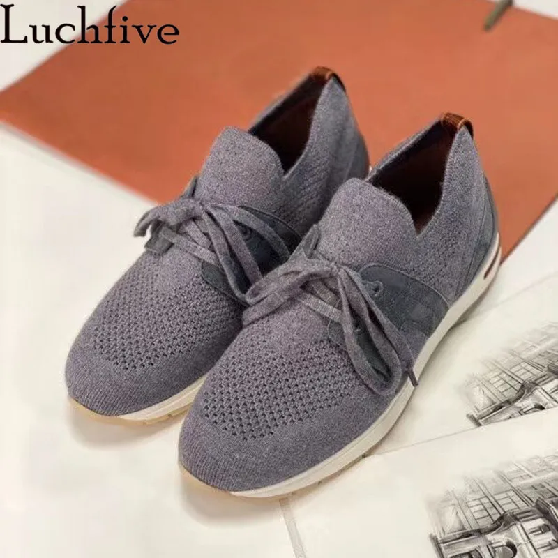 Autumn New Leisure Sneakers Woman Thick Bottom Knitted lace up Flat Casual Shoes Outdoorv Ventilate Run Shoes Women
