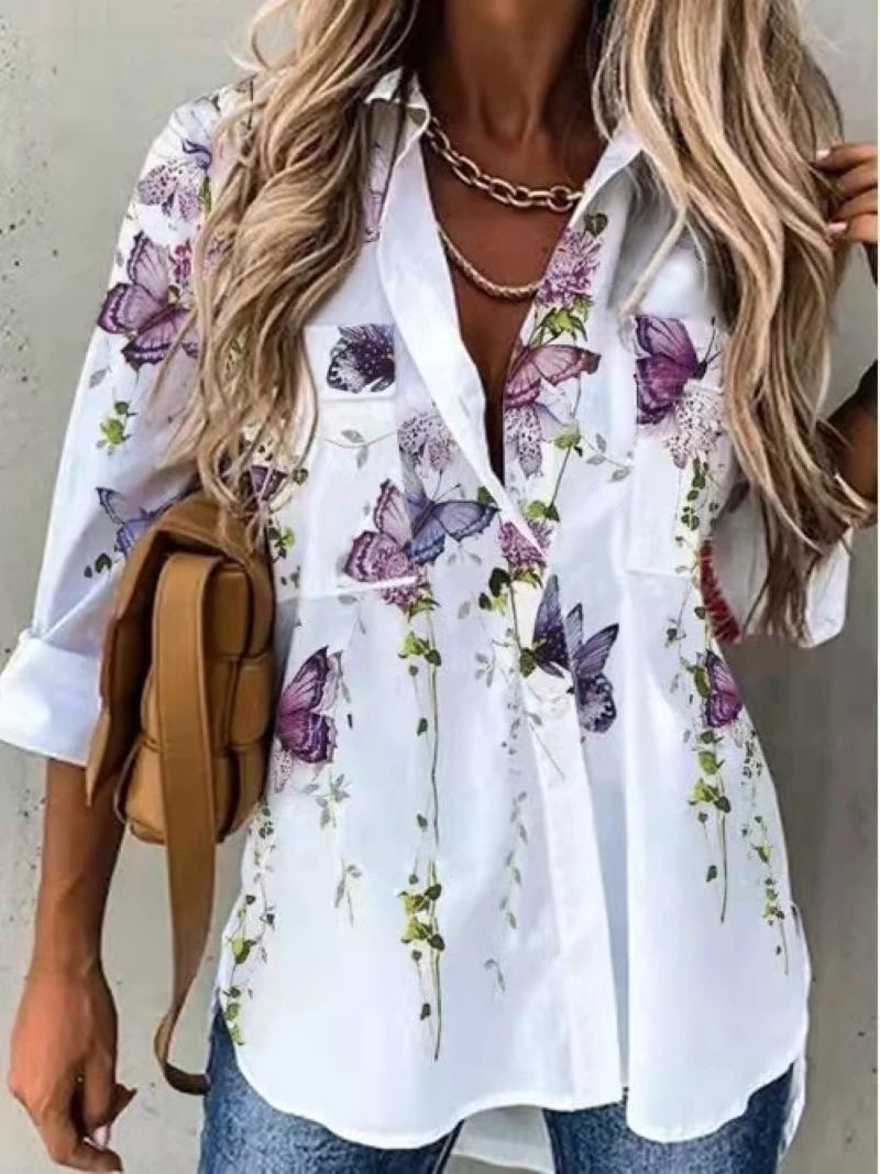 Camisa informal de temperamento para mujer, camisa elegante de manga larga, top suelto que combina con todo