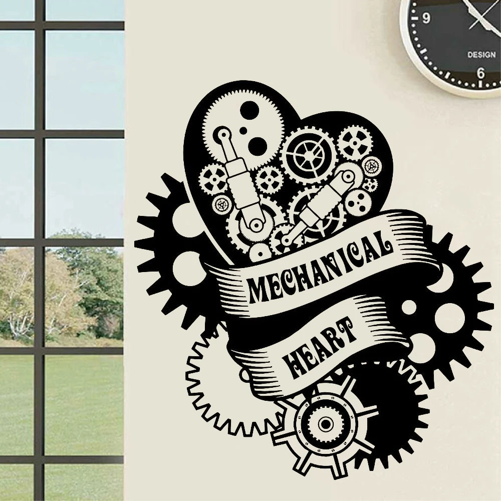 Garage Wall Stickers Mechanical Heart Steampunk Engine Art Vinyl Living Room Wall Decal Cool Man Cave Wall Decoration Y430