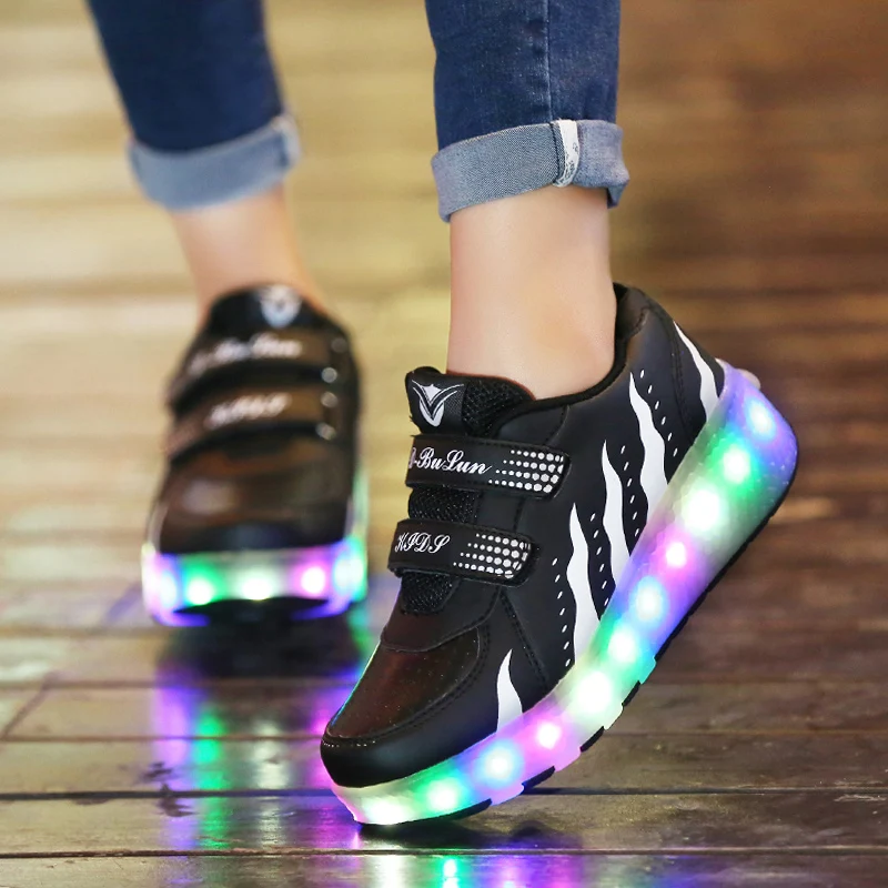 Chaussures de Patins à Roulettes à 2 Roues pour Enfant Garçon et Fille, Baskets de dehors Lumineuses, Bottes Décontractées, à la Mode