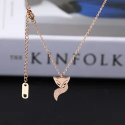 Stainless Steel Fox Pendant Necklace Trendy Animal Choker Chain Rose Gold Color Necklaces for Women Jewelry Christmas Gift