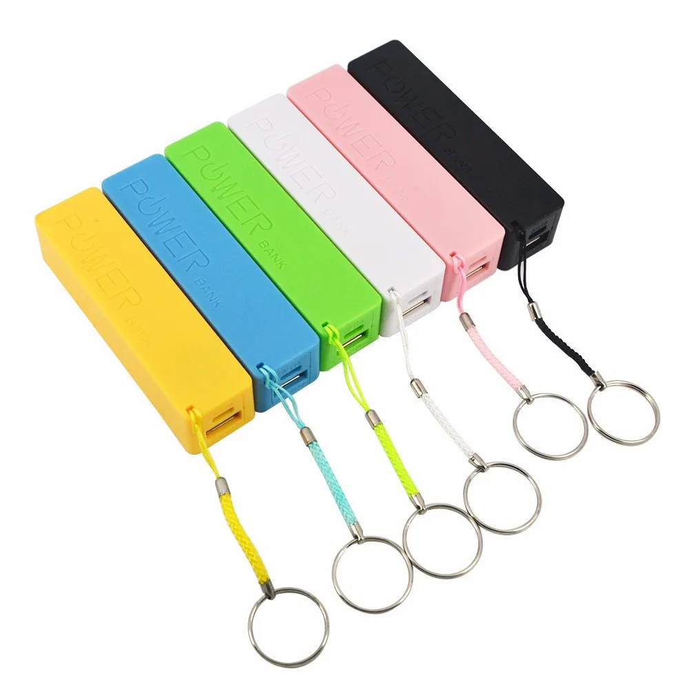 USB Portable Power Bank With Key Chain 2600mAh External Power Bank Case Pack Box 18650 Battery Charger No Battery