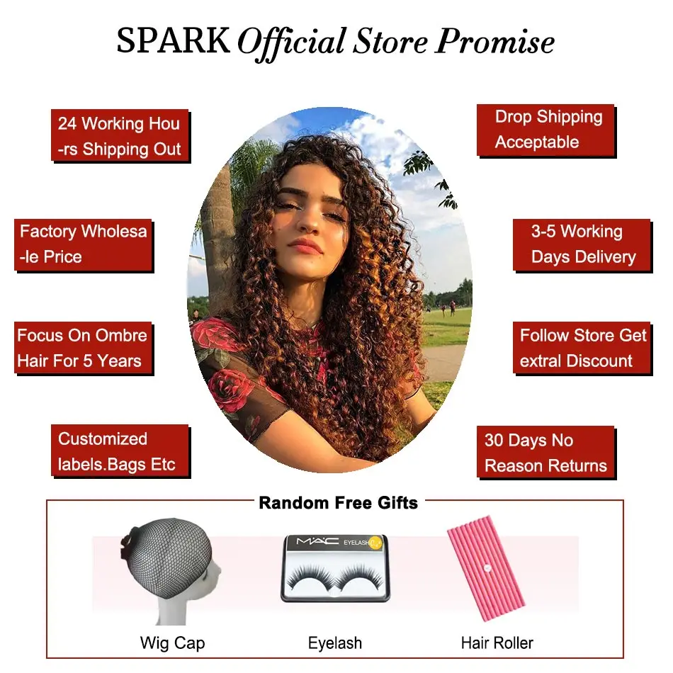 Spark Human Hair Mongolian Kinky Curly Three Tone 1B/4/30 Ombre Hair Bundles Human Hair Extensions 3/4pc Remy Human Hair Weaving