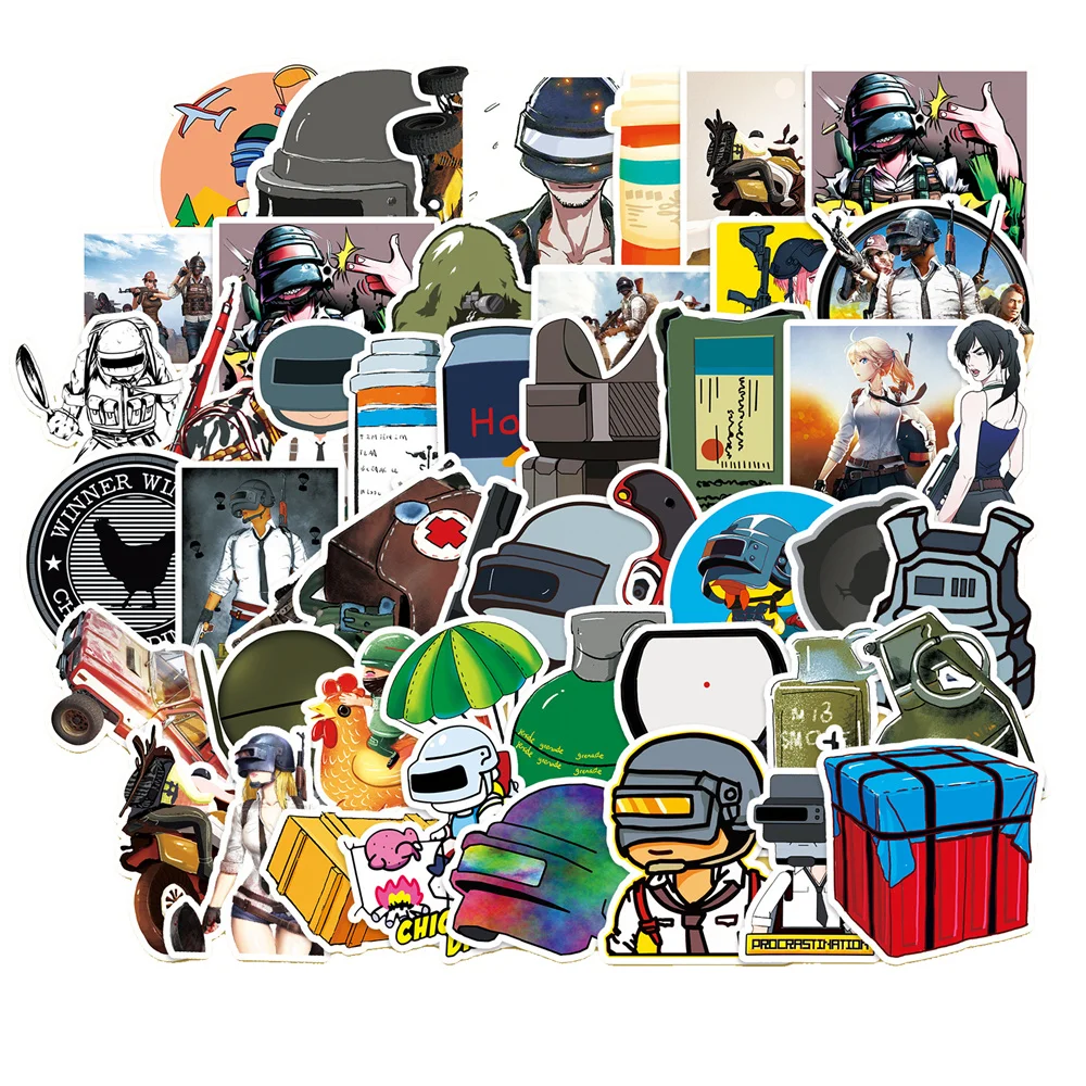 Pubg-etiqueta do graffiti, impermeável, para o ipad, mala, skate, capacete, bagagem, laptop, brinquedo clássico, atacado, 10/30/50pcs