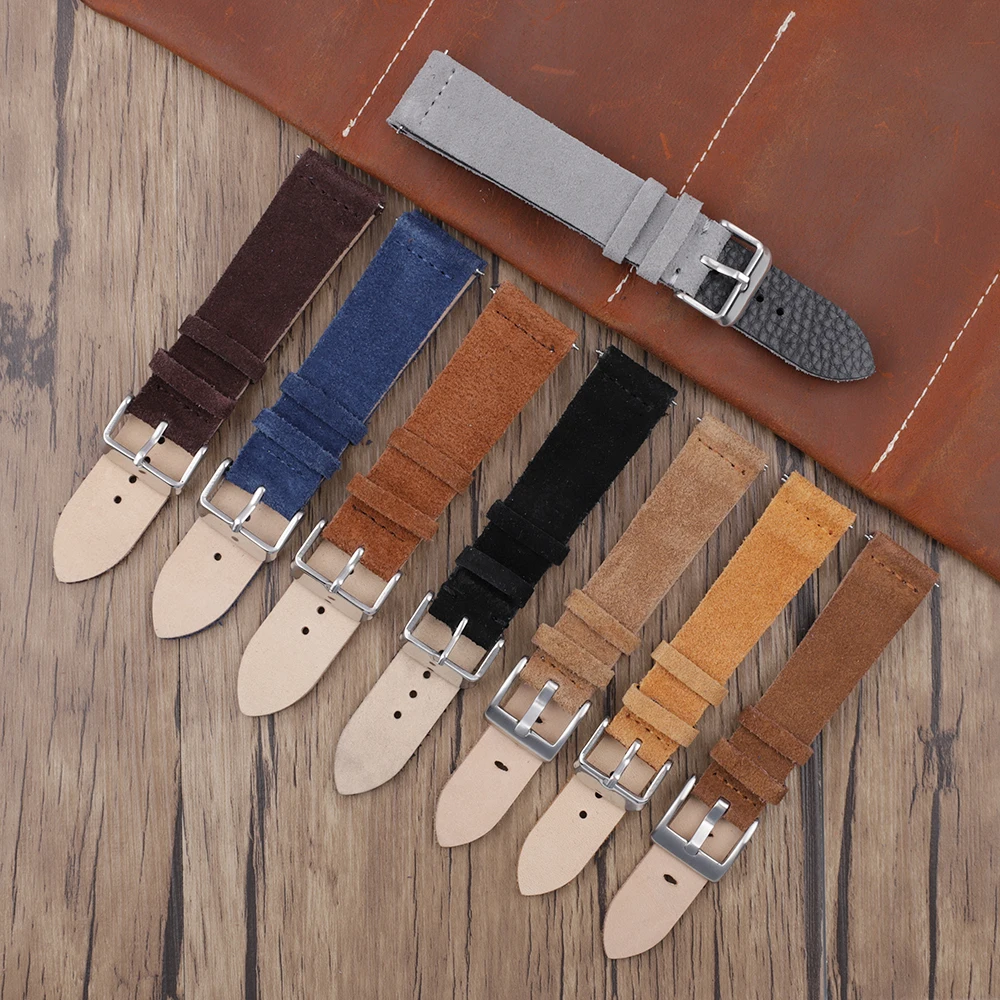 Vintage Suede Leather Watch Strap 18mm 20mm 22mm 24mm Handmade Watchband Grey Brown Replacement Belts for Watch Accessories