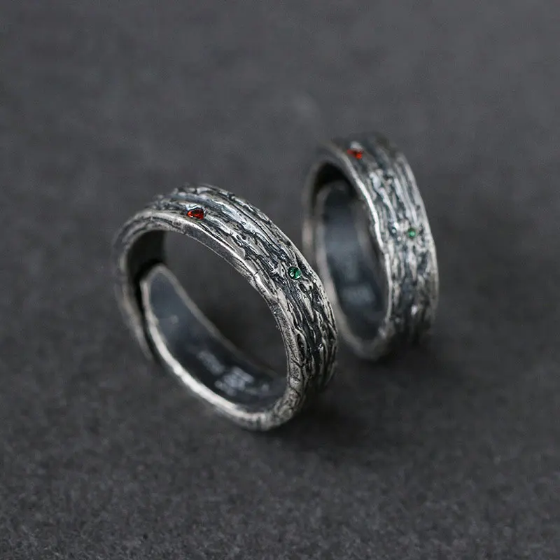 Retro Personality Ancient Silver Color Metal Open Withered Wood Rings for Men's Charm Old Style Rock Biker Jewelry