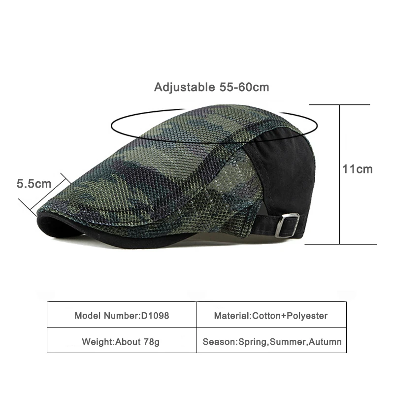 Wuaumx Unisex Summer Berets Hat Men Women Breathable Mesh Sun Visors Camouflage Beret Caps Net Herringbone Flat Cap Boina hombre