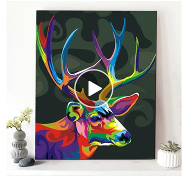 

RUOPOTY Frame Colorful Deer DIY Oil Painting By Number Animals Handpainted Acrylic Paint On Canvas Unique Gift For Home Decor