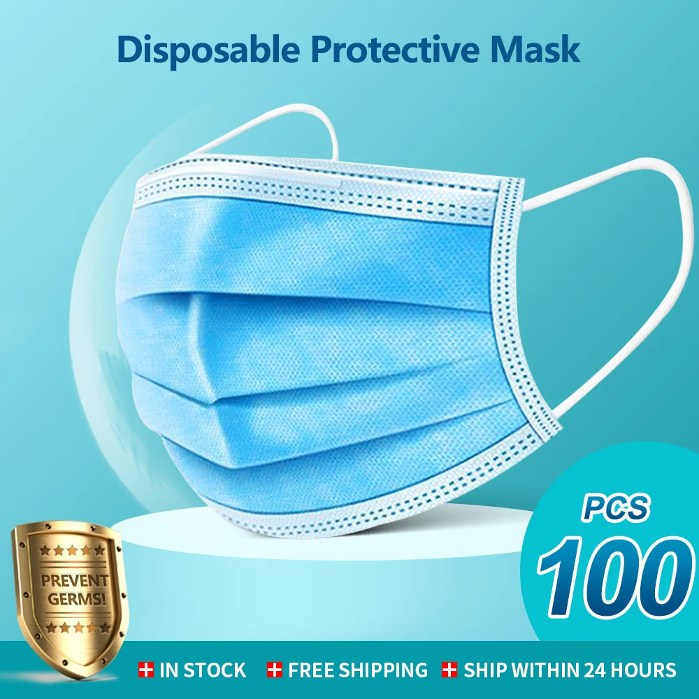 10/50/100pcs Face Mask Disposable 3 Ply Mouth Mask Filter Non-wove Breathable Anti pollution dust Mondmasker Protective Masks