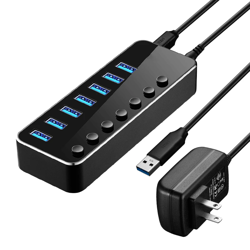 USB3.0 splitter, multi-interface Hub hub, high-speed expansion port, one for four, 7 ports with switching power interface